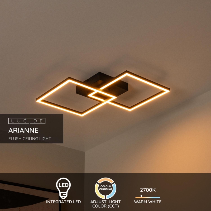 Lucide ARIANNE - Flush ceiling light - LED - CCT - 1x23W 2700K/4000K - Black